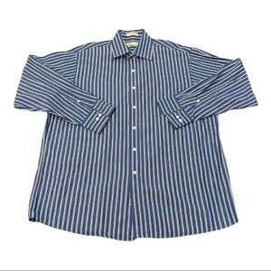 Michael Kors Shirt Mens Extra Large XL Blue Pinstripe Long Sleeve Button‎ Down